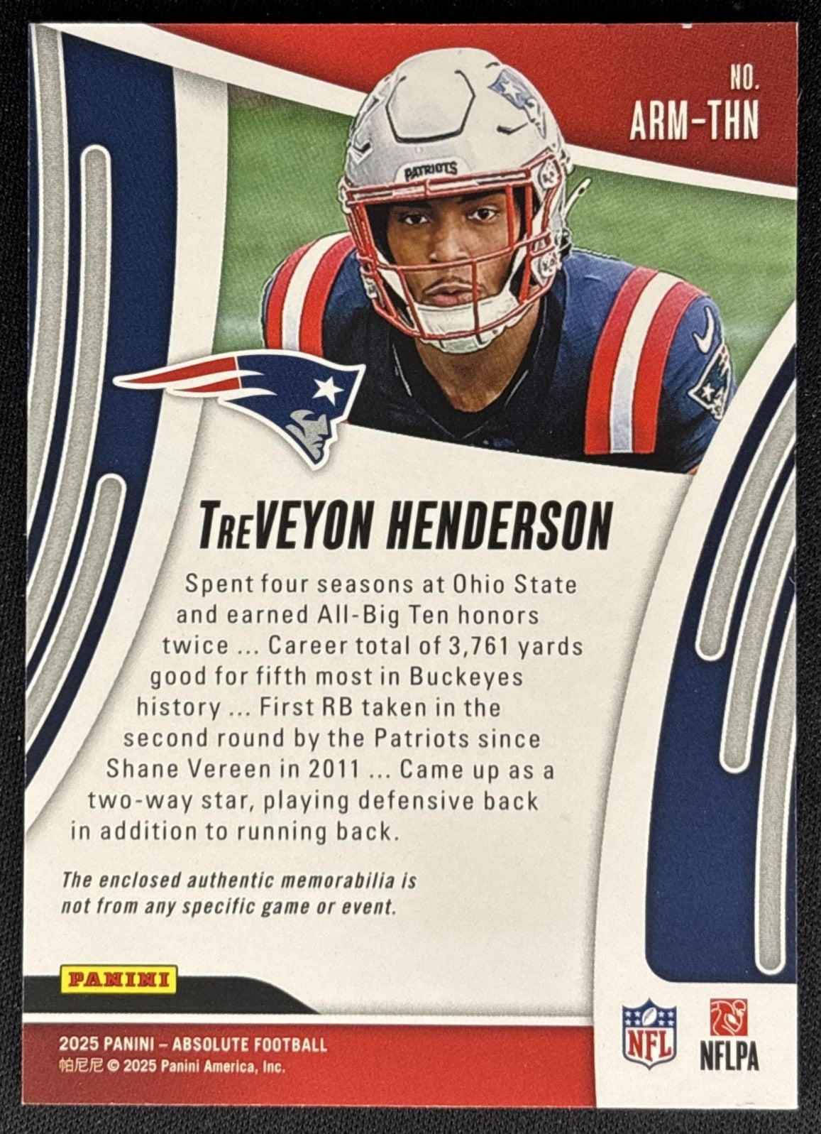 TreVeyon Henderson 2025 Panini Absolute Rookie Materials Patriots Sports Trading Cards