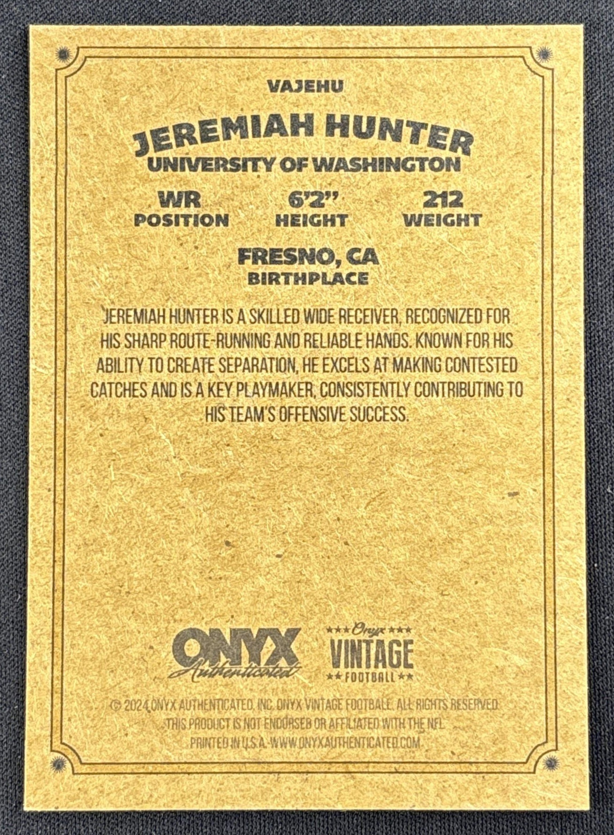 Jeremiah Hunter 2024 Onyx Vintage Collection Auto #1