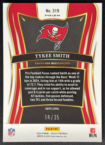 Tykee Smith 2024 Select Suite White Prizm /35 Buccaneers - Back