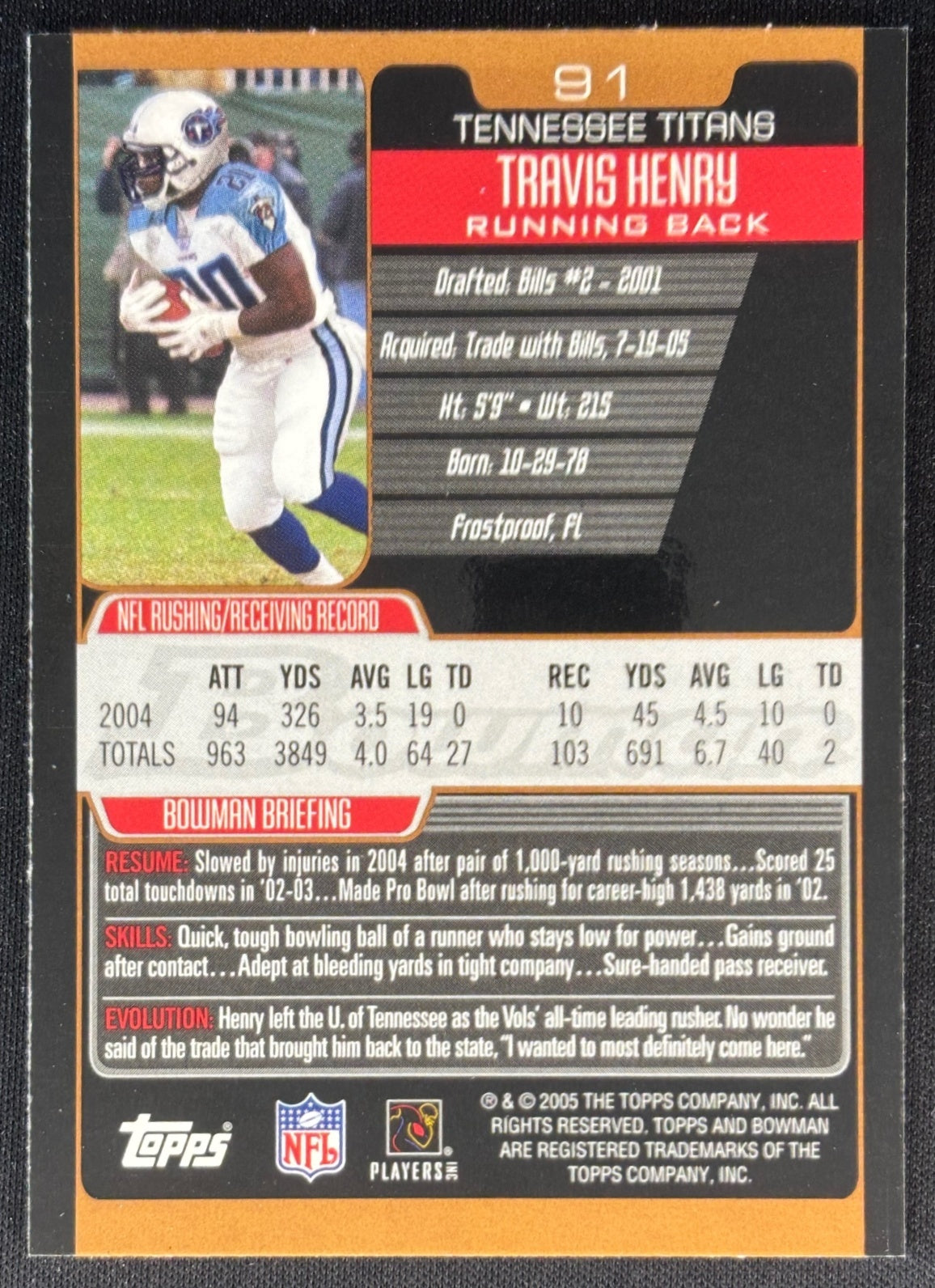 Travis Henry 2005 Bowman Bronze Titans Football