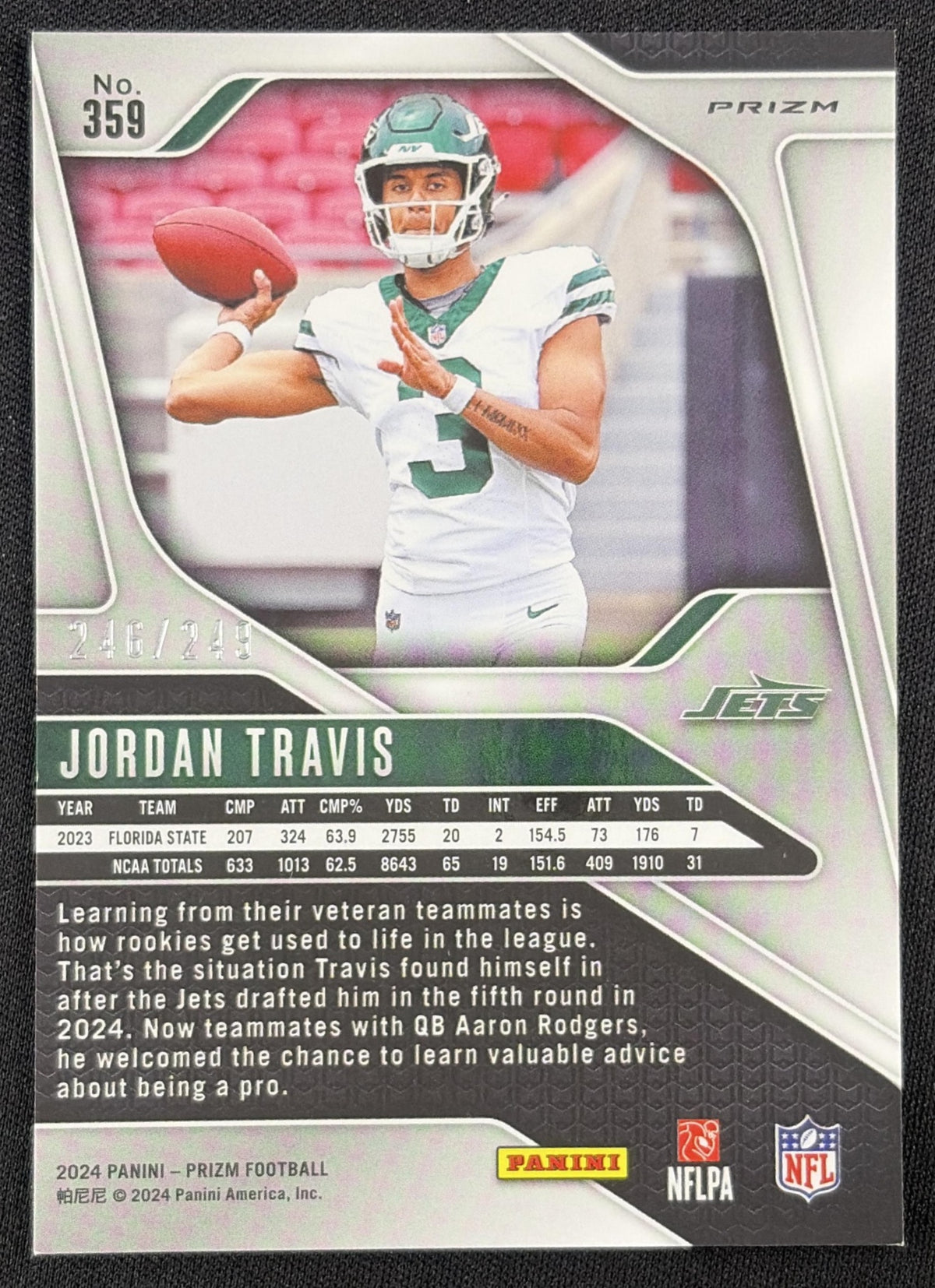 Jordan Travis 2024 Panini Prizm Orange /249 Jets