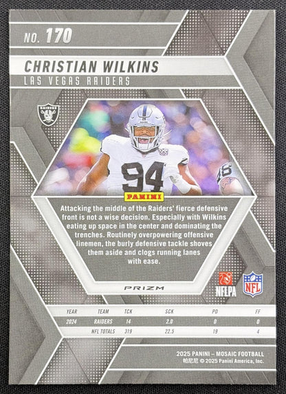 Christian Wilkins 2025 Panini Mosaic Prizm Raiders back