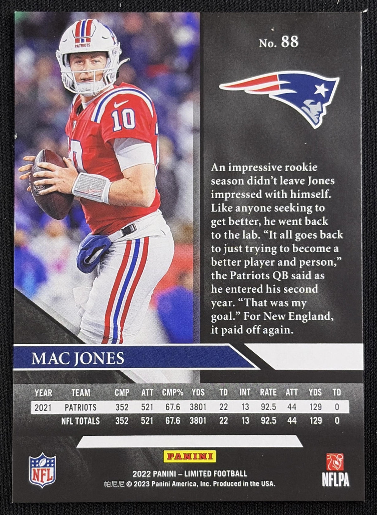 Mac Jones 2022 Panini Limited Silver Spotlight /125 Patriots Sports Trading Card