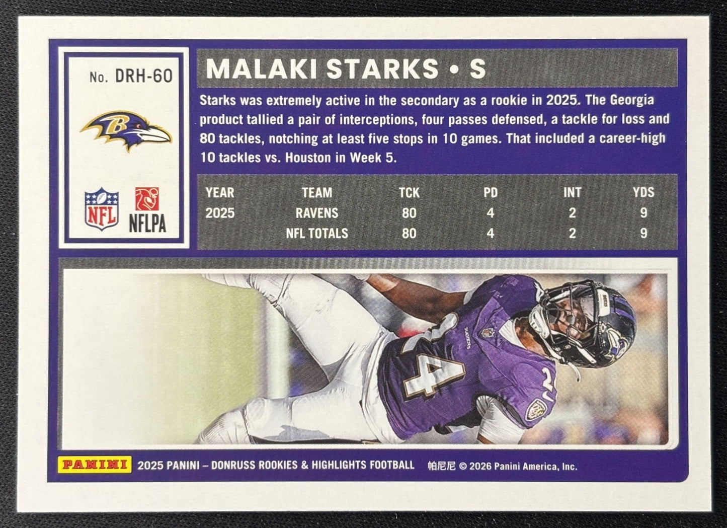 Malaki Starks 2025 Panini Donruss Rookies & Highlights Ravens Sports Trading Cards