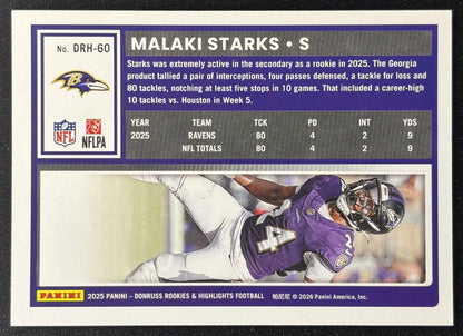 Malaki Starks 2025 Panini Donruss Rookies & Highlights Ravens Sports Trading Cards