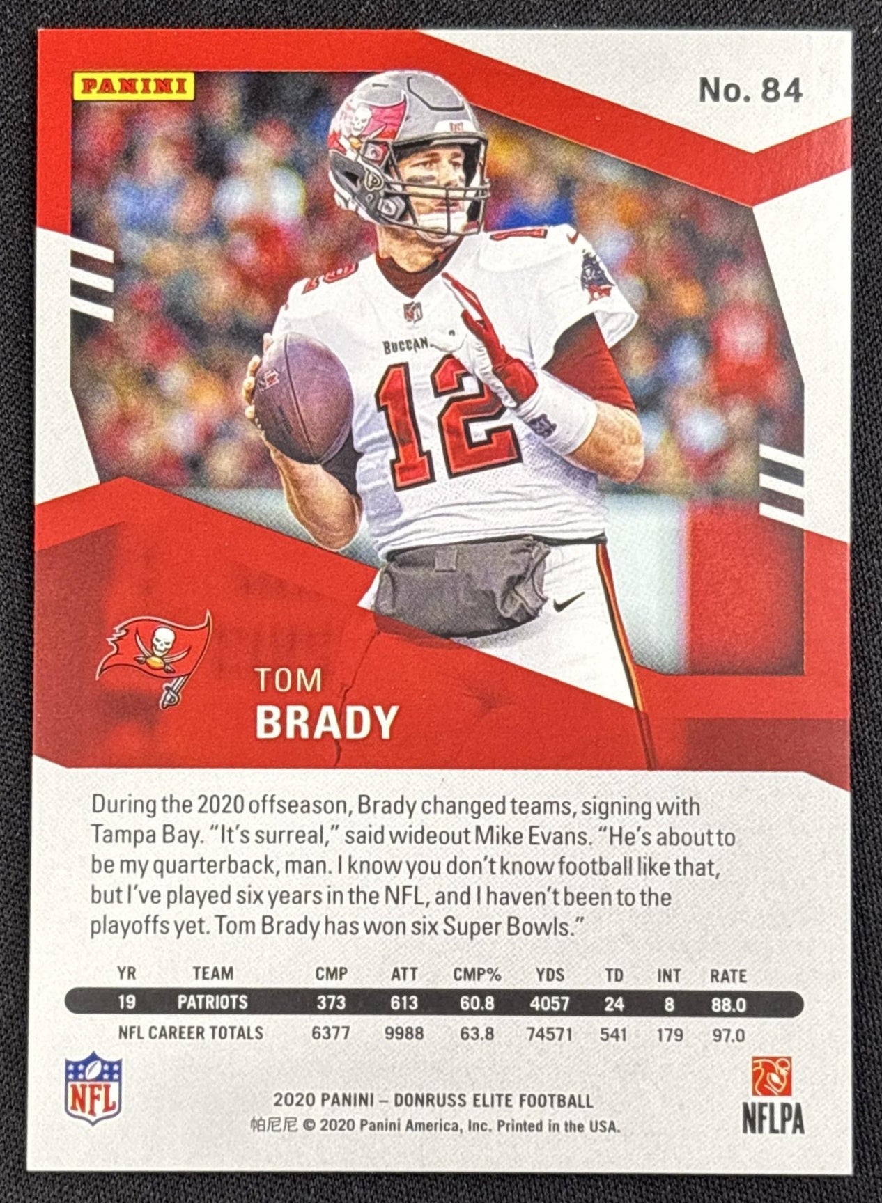 Tom Brady 2020 Panini Donruss Elite Aspirations /88 Buccaneers - back