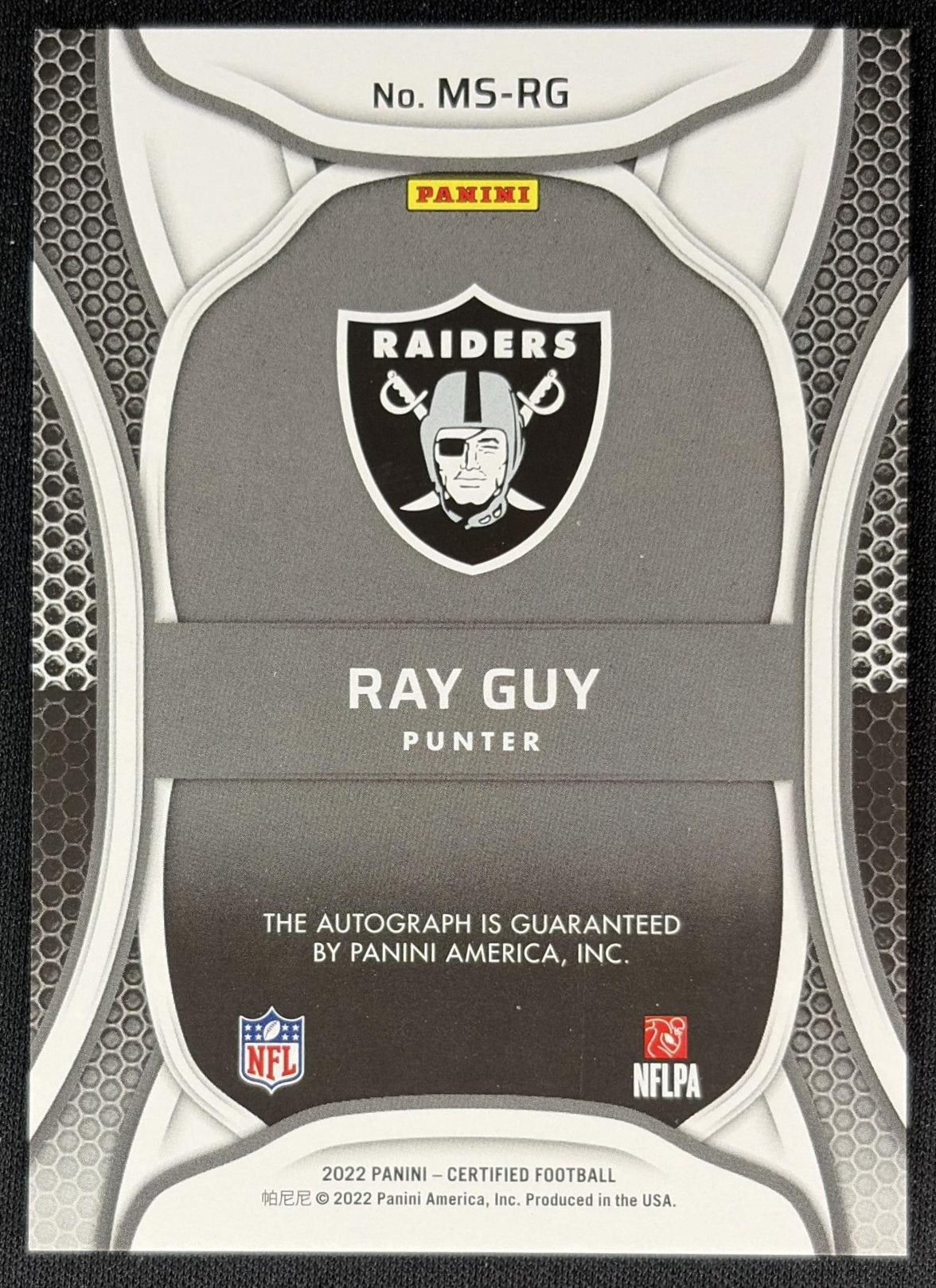 Ray Guy 2022 Panini Certified Mirror Signatures Teal /25 Raiders Sports Trading Cards