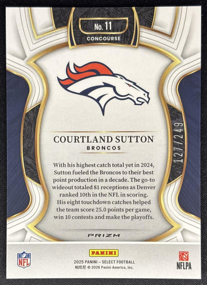 Courtland Sutton 2025 Panini Select Concourse Blue Prizm /249 Broncos back