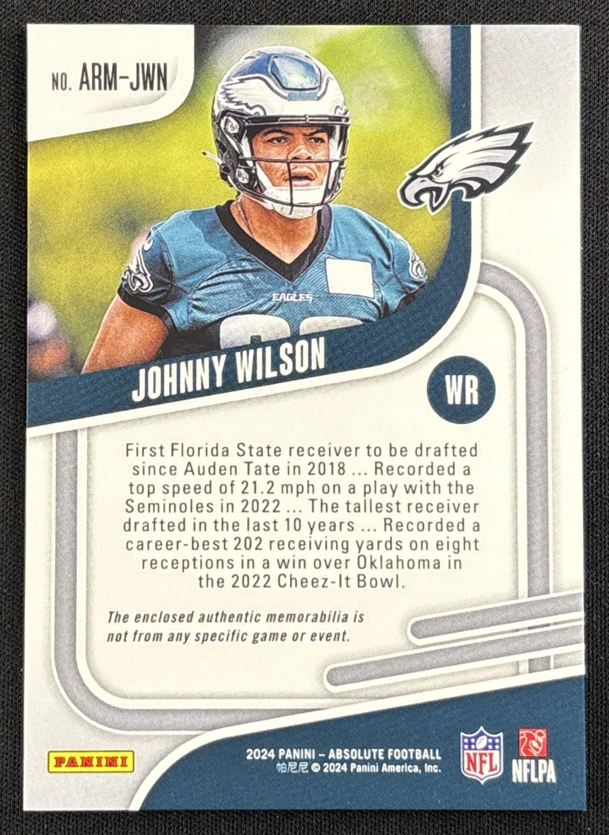 Johnny Wilson 2024 Panini Absolute Rookie Materials Eagles