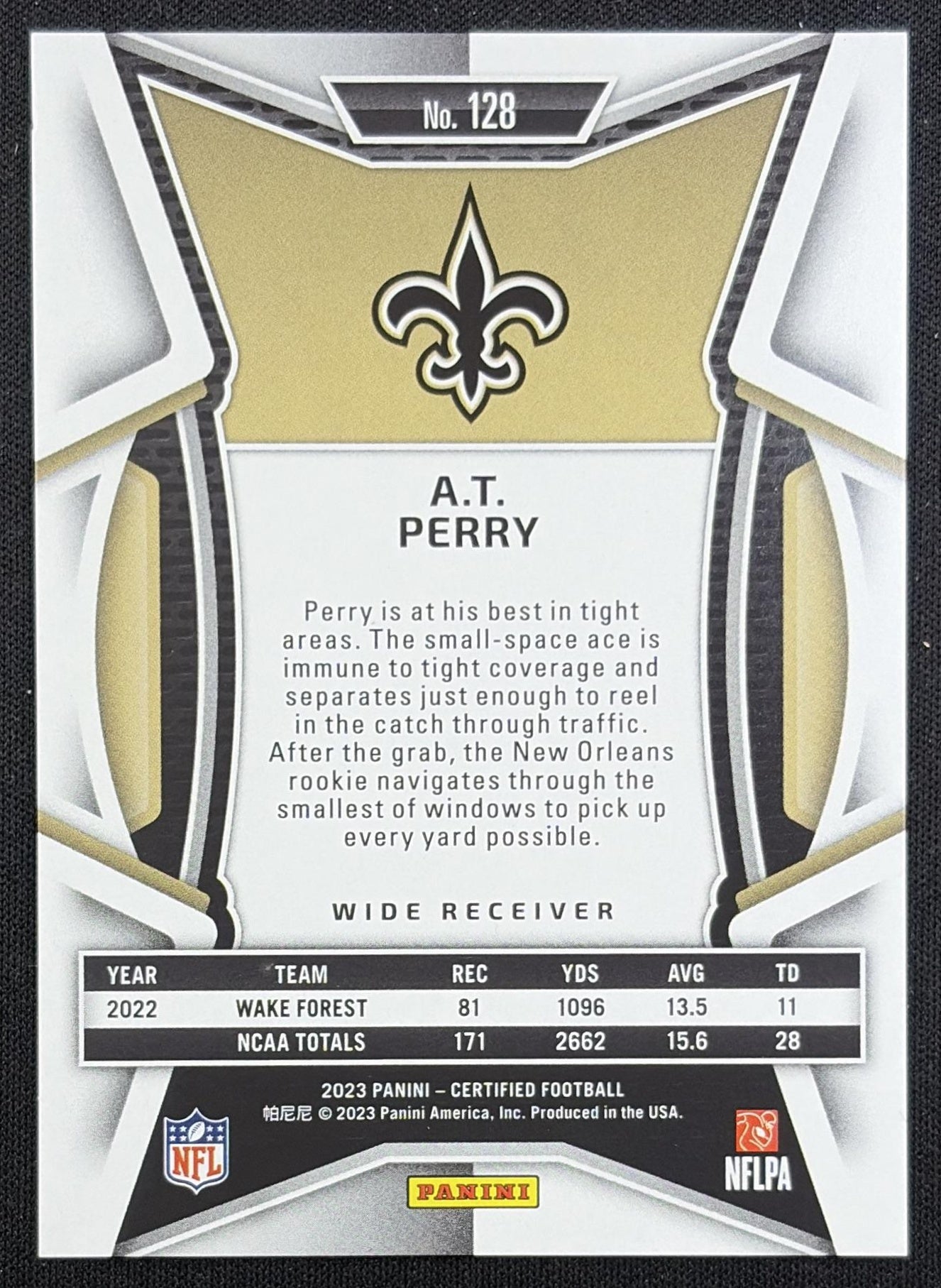A.T. Perry 2023 Panini Certified /399 Saints New Orleans Saints
