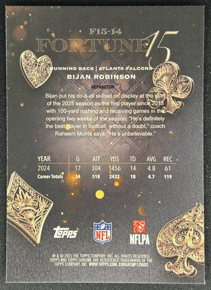 Bijan Robinson 2025 Topps Chrome Fortune 15 Refractor Falcons