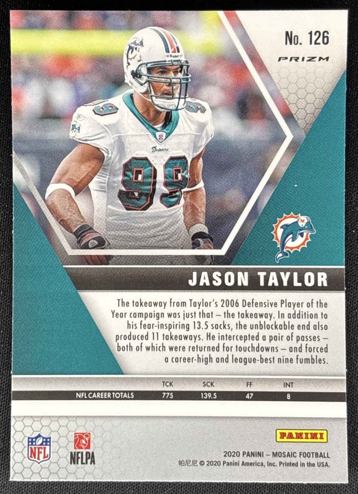 Jason Taylor 2020 Panini Mosaic Prizm Camo Pink Dolphins Sports Trading Cards