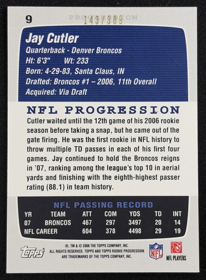 Jay Cutler 2008 Topps Rookie Progression Bronze /389 Broncos - back