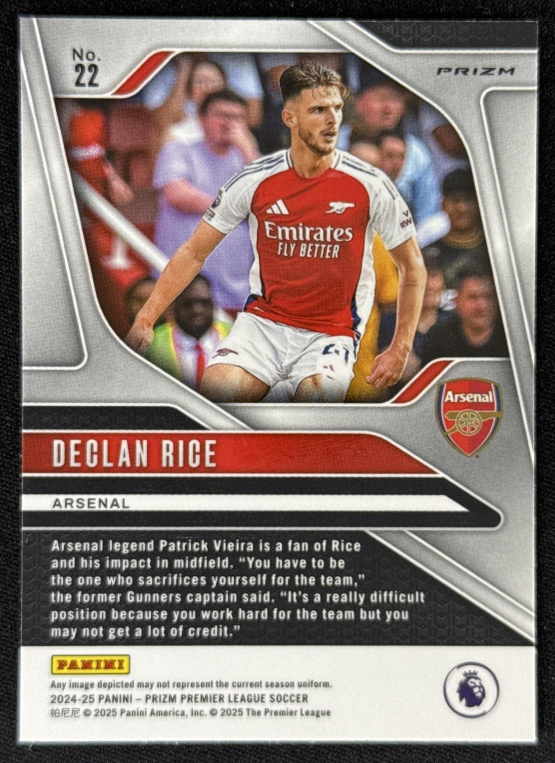 Declan Rice 2024 Panini Prizm Premier League Pink Mosaic Prizm Arsenal Sports Trading Card