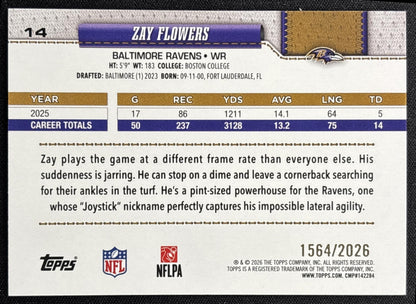 Zay Flowers 2026 Topps Gold /2026 Ravens