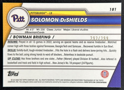 Solomon DeShields 2023 Bowman University Chrome Aqua Refractor /299 back