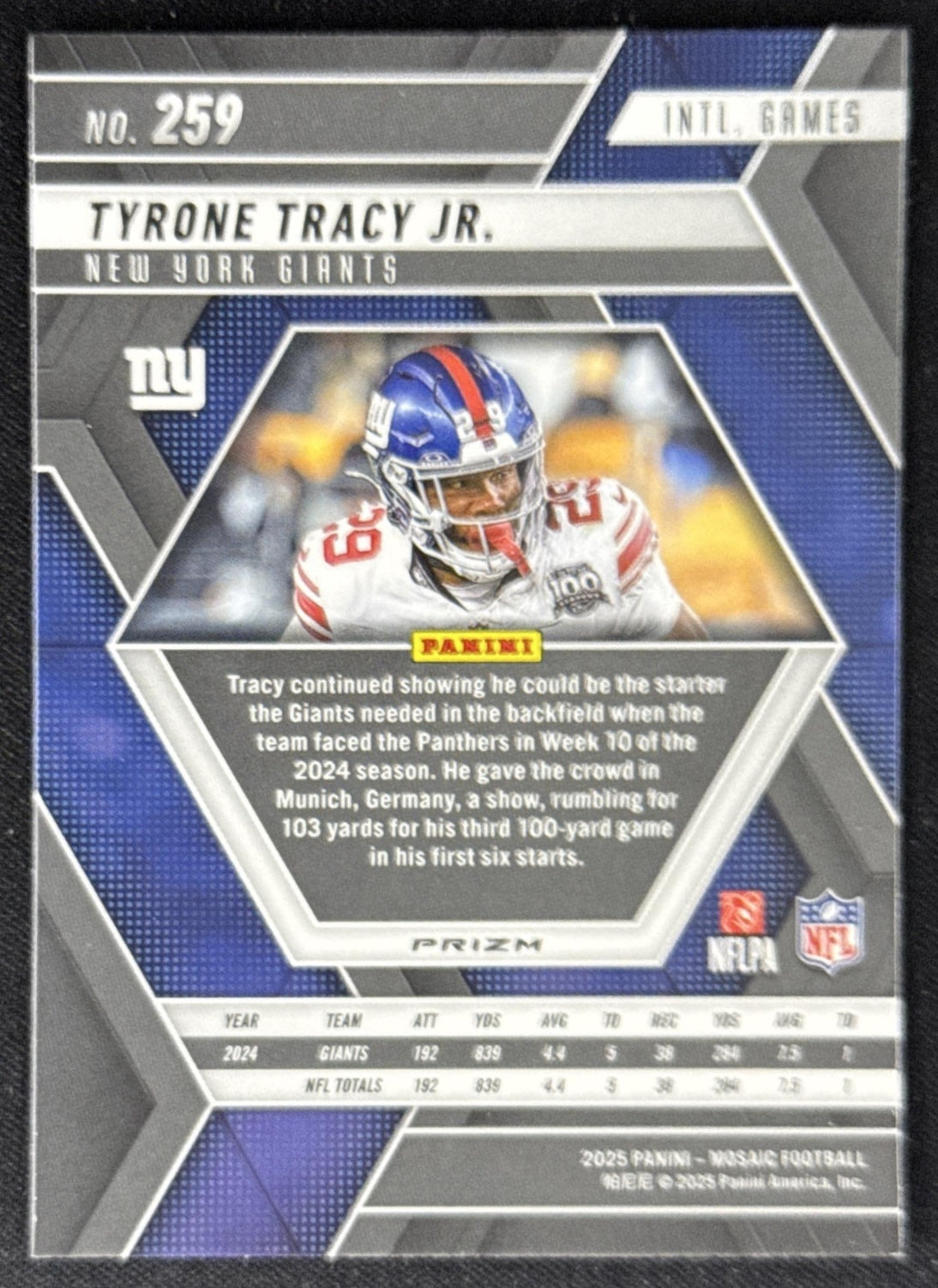 Tyrone Tracy Jr. 2025 Panini Mosaic International Games Mosaic Prizm Giants