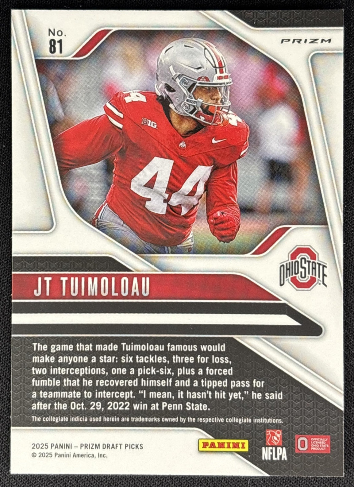 JT Tuimoloau 2025 Panini Prizm Draft Picks Gold Ice Colts back