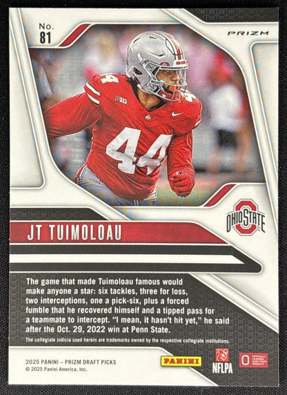 JT Tuimoloau 2025 Panini Prizm Draft Picks Gold Ice Colts back