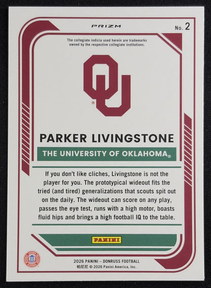 Parker Livingstone 2026 Panini Donruss Holo Sooners