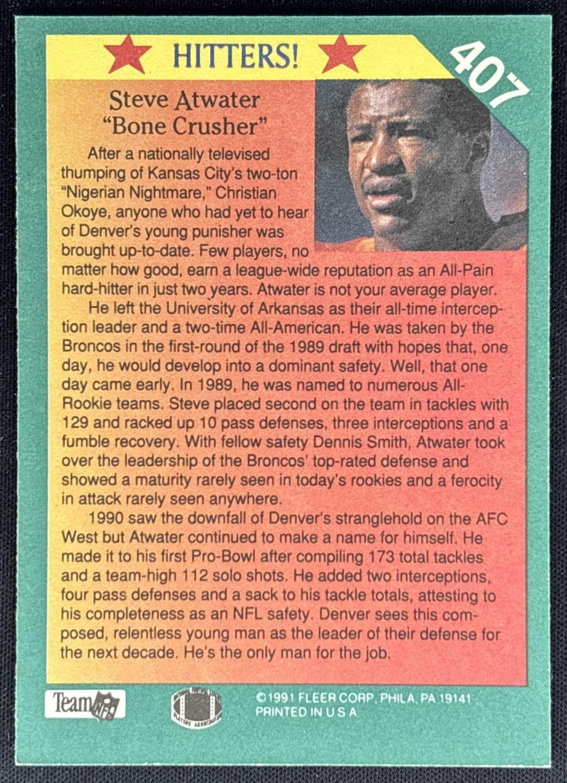 Steve Atwater 1991 Fleer Broncos - Back