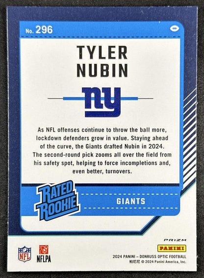 Tyler Nubin 2024 Panini Donruss Optic Blue Hyper Giants Back