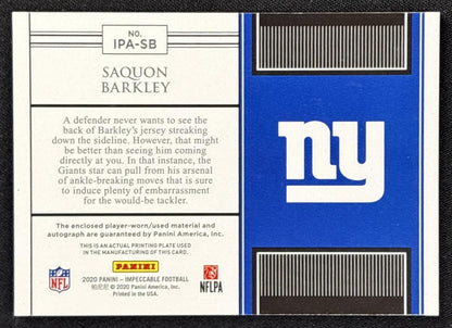 Saquon Barkley 2020 Panini Impeccable Immense Patch Autos /15 Giants Sports Trading Cards