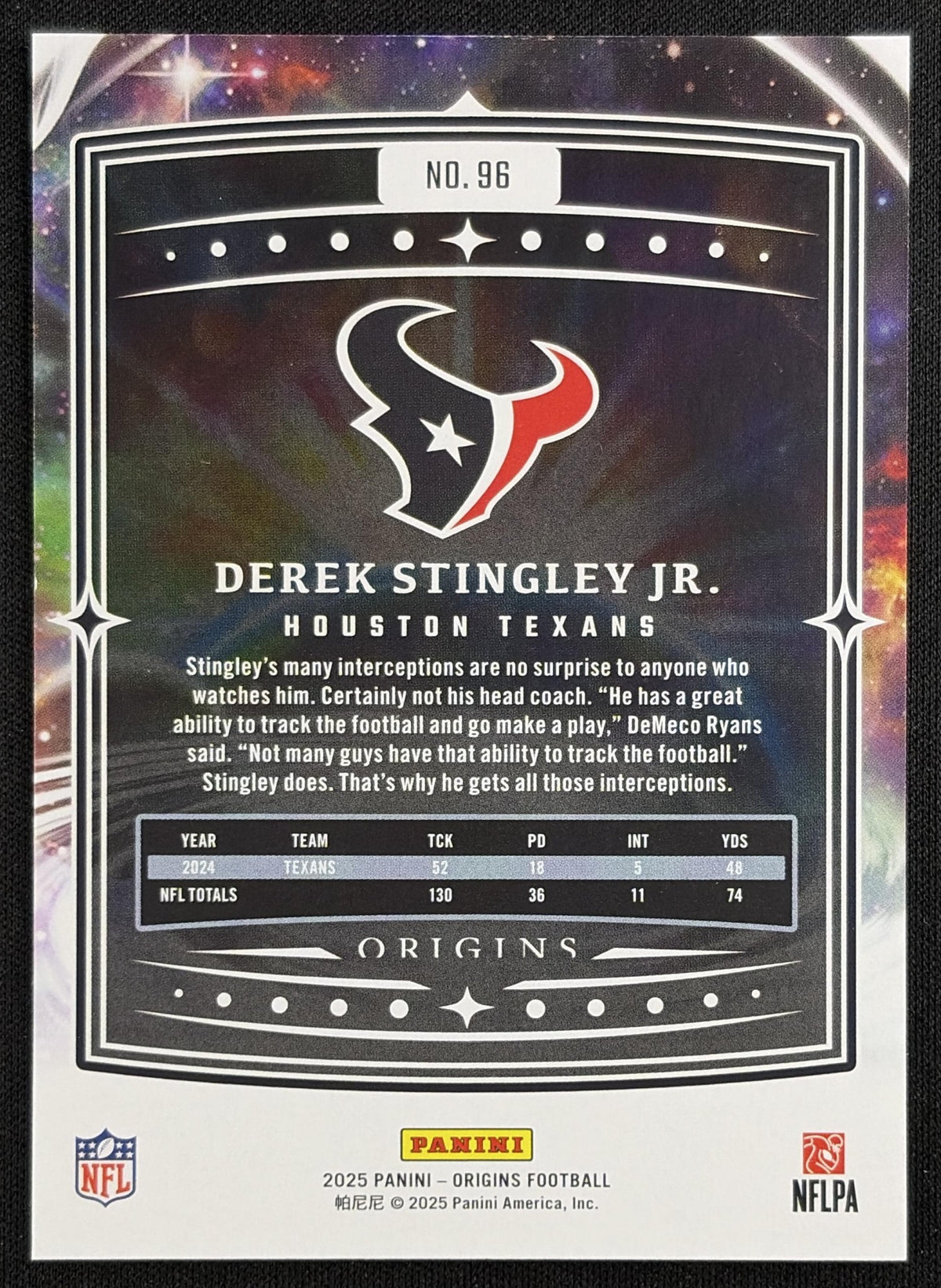 Derek Stingley Jr. 2025 Panini Origins Texans Houston Texans Sports Trading Card