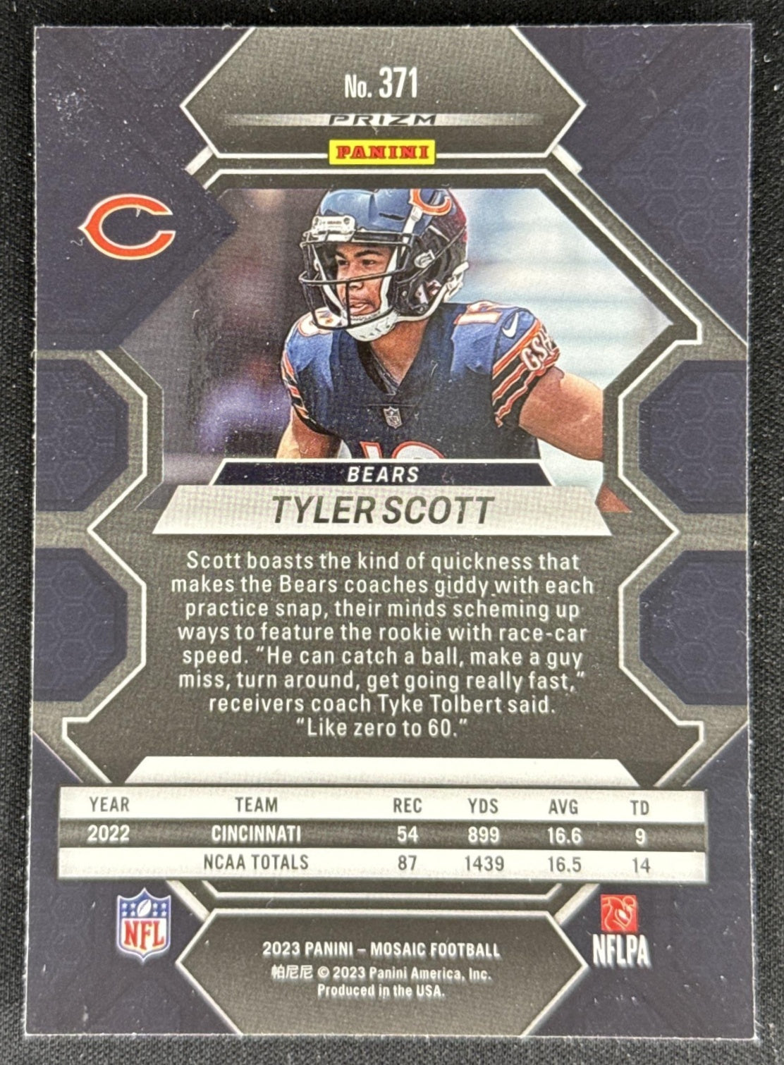 Tyler Scott 2023 Panini Mosaic Camo Pink Mosaic Bears Sports Trading Card