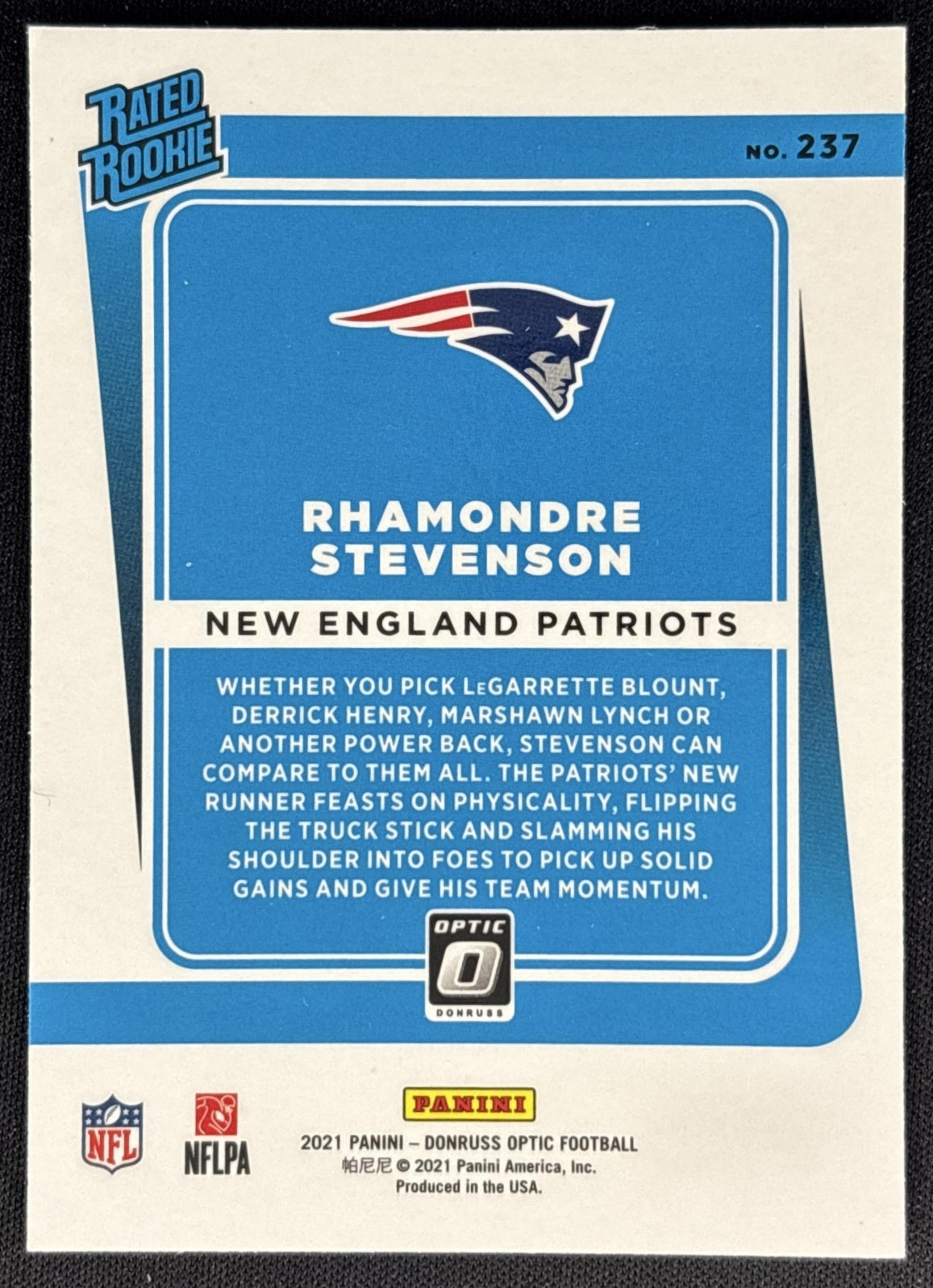 Rhamondre Stevenson 2021 Panini Donruss Optic Patriots back