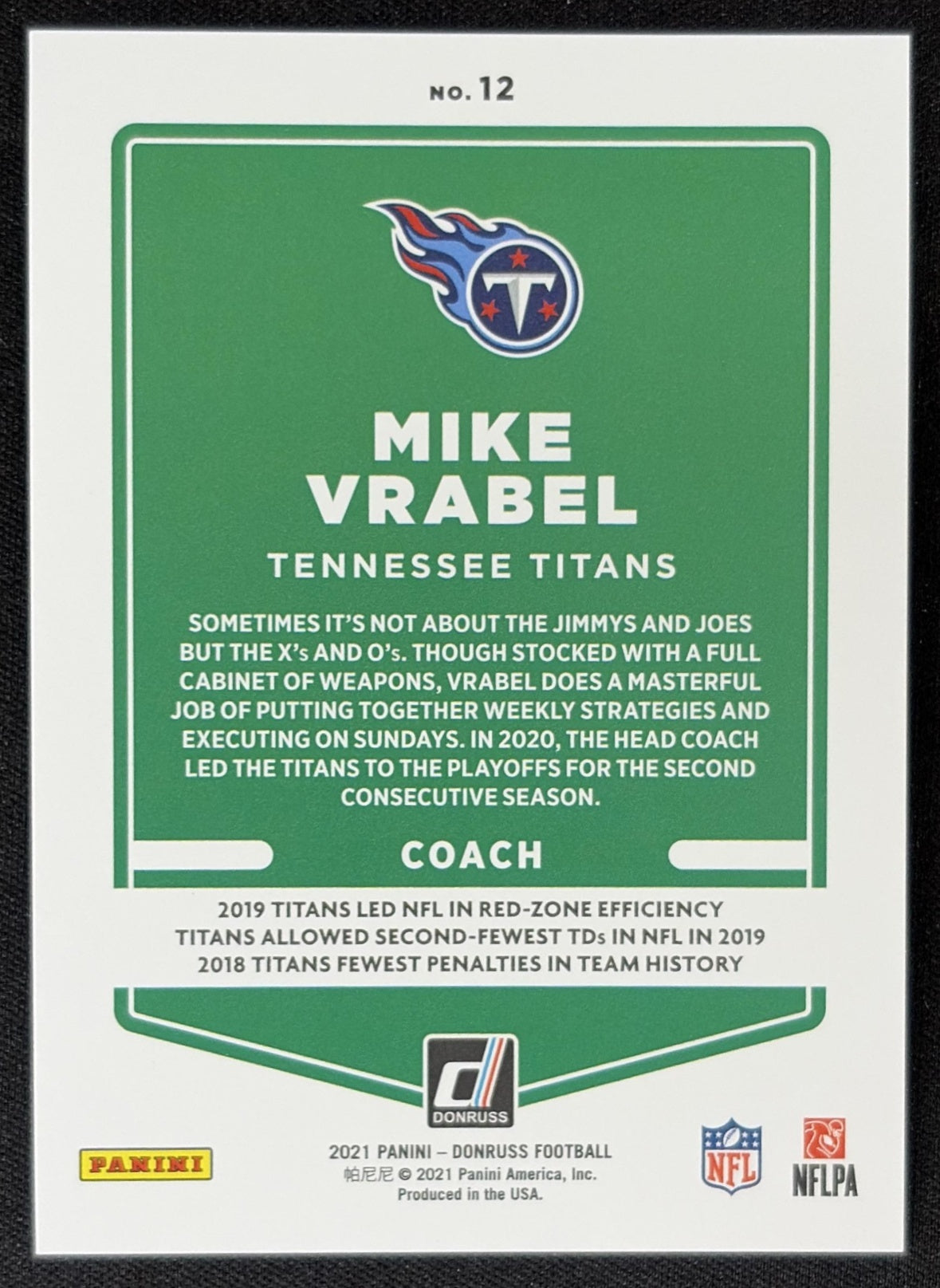 Mike Vrabel 2021 Panini Donruss Press Proof Premium Titans - Tennessee Titans