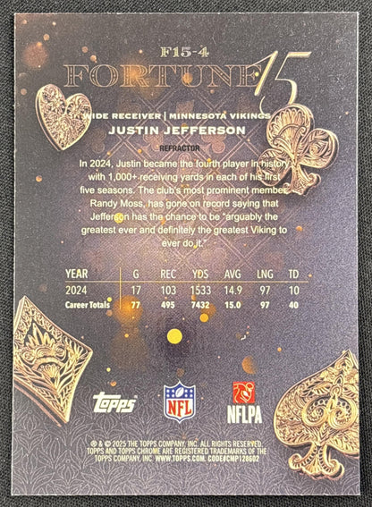 Justin Jefferson 2025 Topps Chrome Fortune 15 Refractor Vikings
