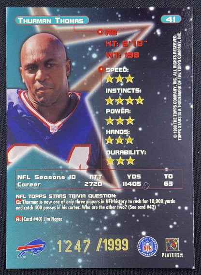 Thurman Thomas 1998 Topps Stars Gold Star /1999 Bills back