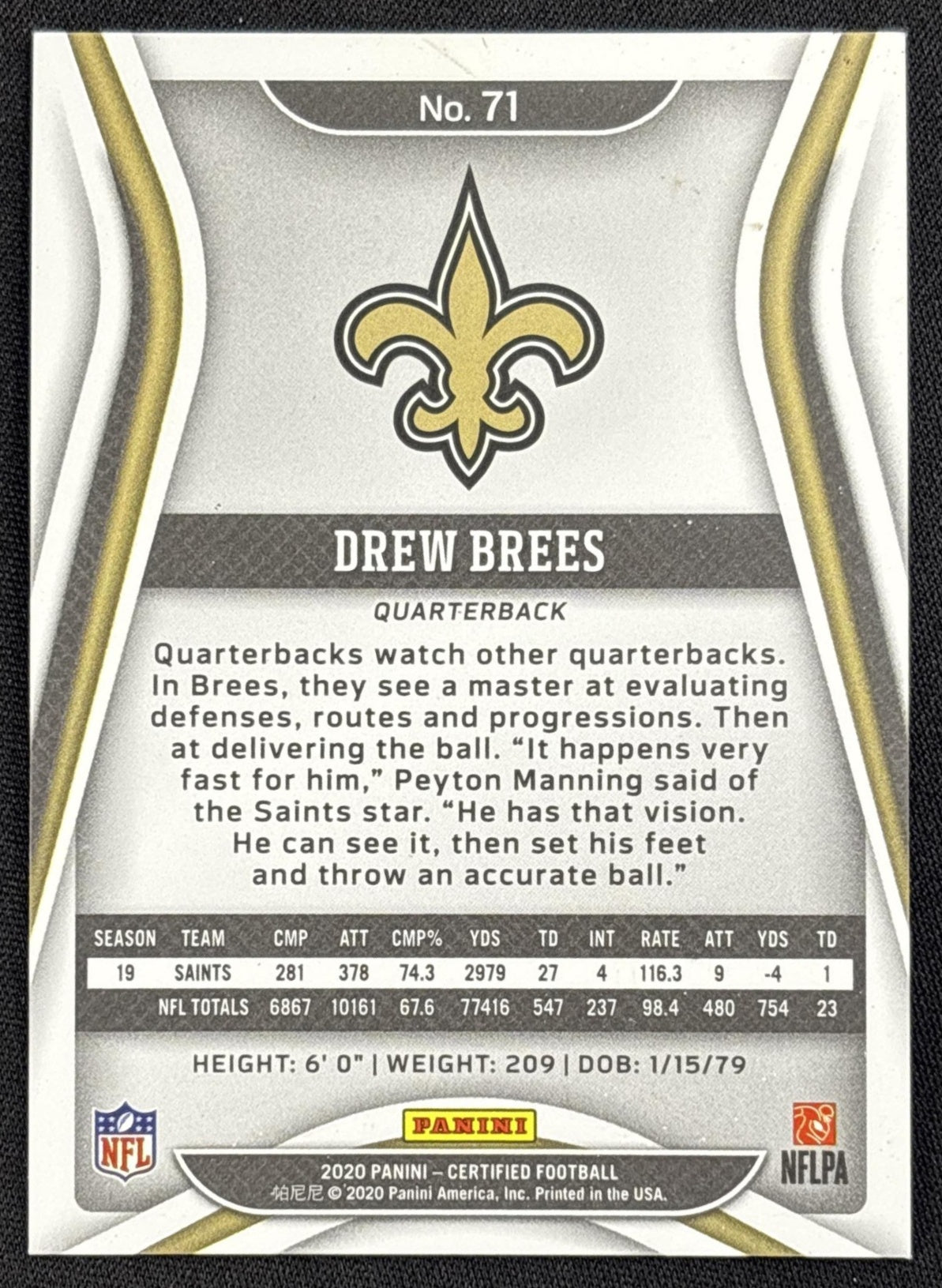 Drew Brees 2020 Panini Certified Mirror Red /99 Saints