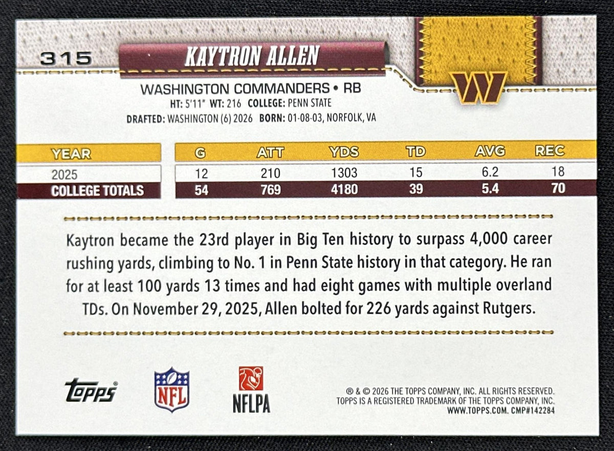 Kaytron Allen 2026 Topps Flagship Fanatics Foil Commanders