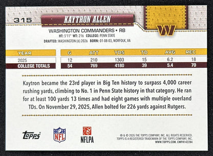 Kaytron Allen 2026 Topps Flagship Fanatics Foil Commanders