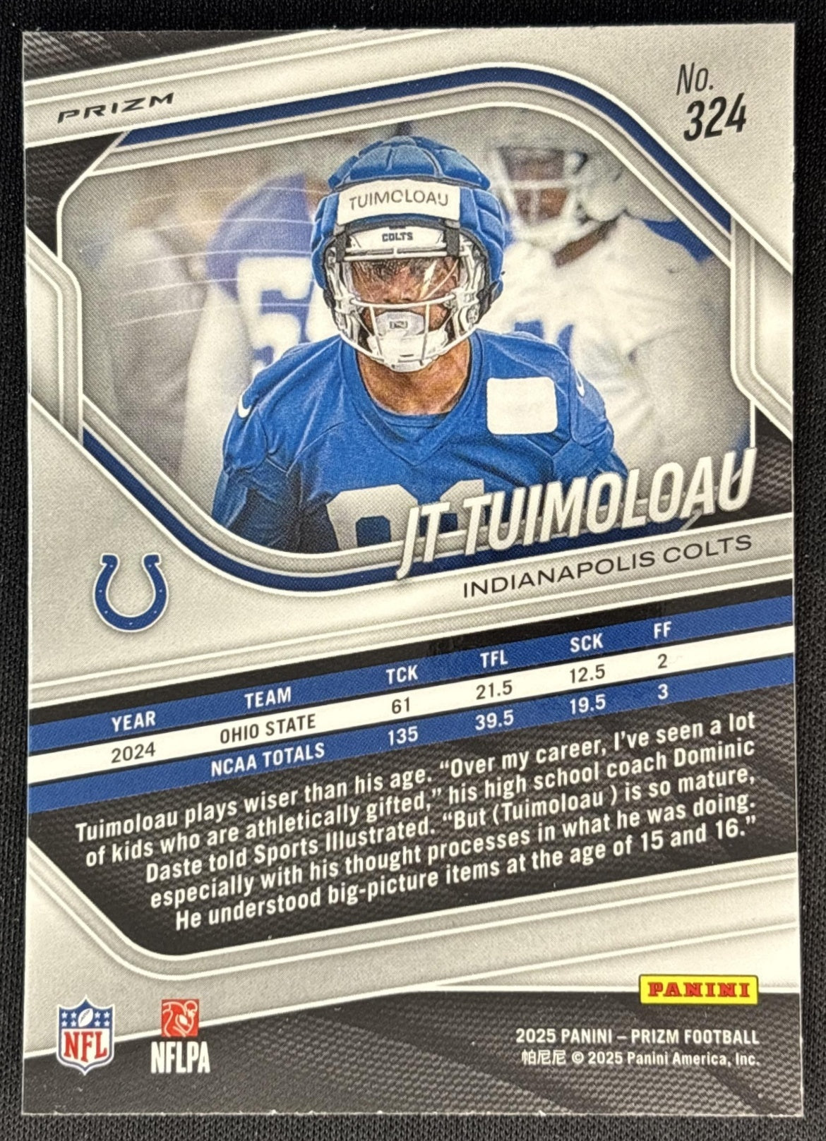 JT Tuimoloau 2025 Panini Prizm Neon Green Pulsar Colts