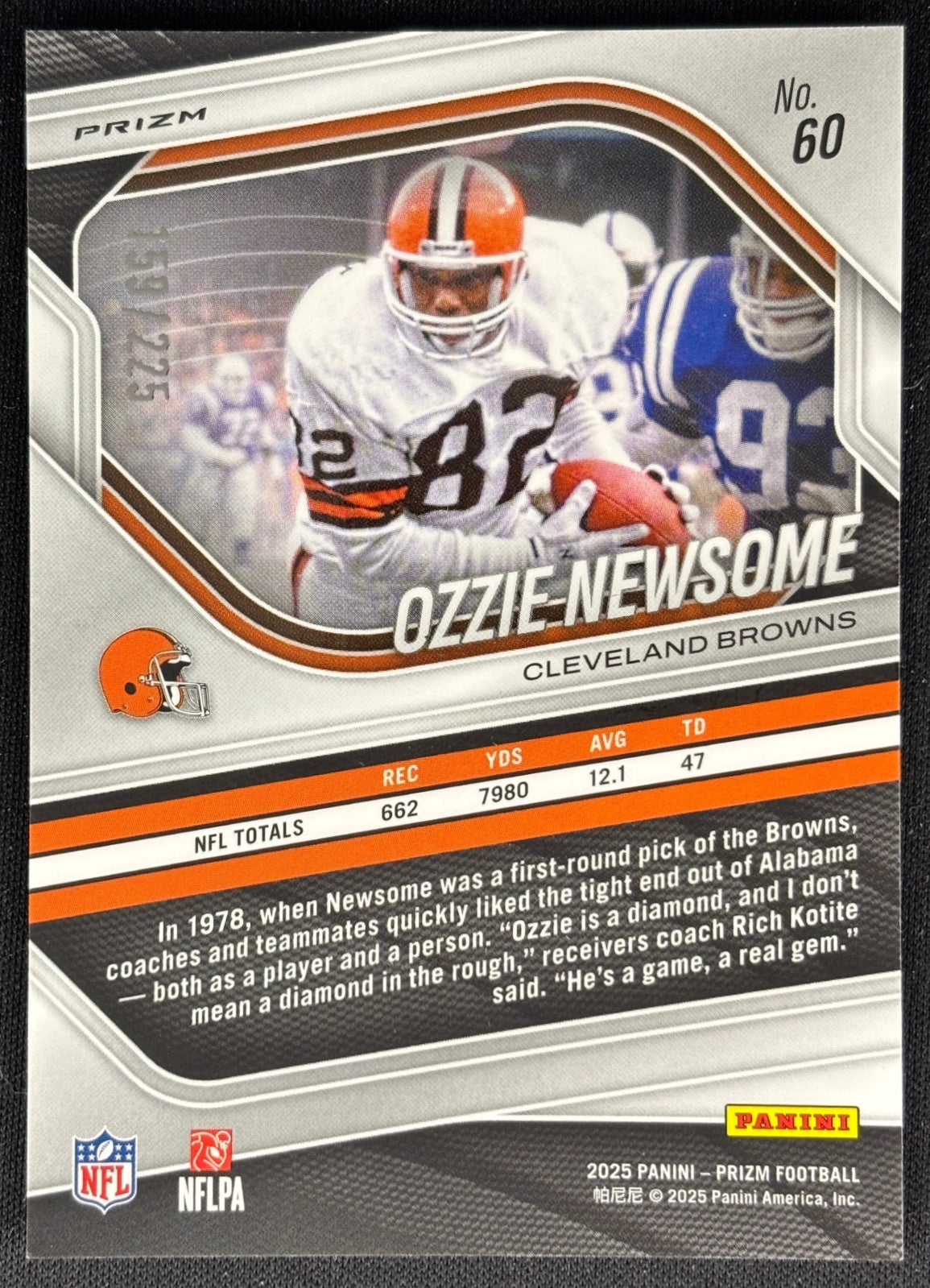 Ozzie Newsome 2025 Prizm Purple Ice /225 Browns Sports Trading Cards