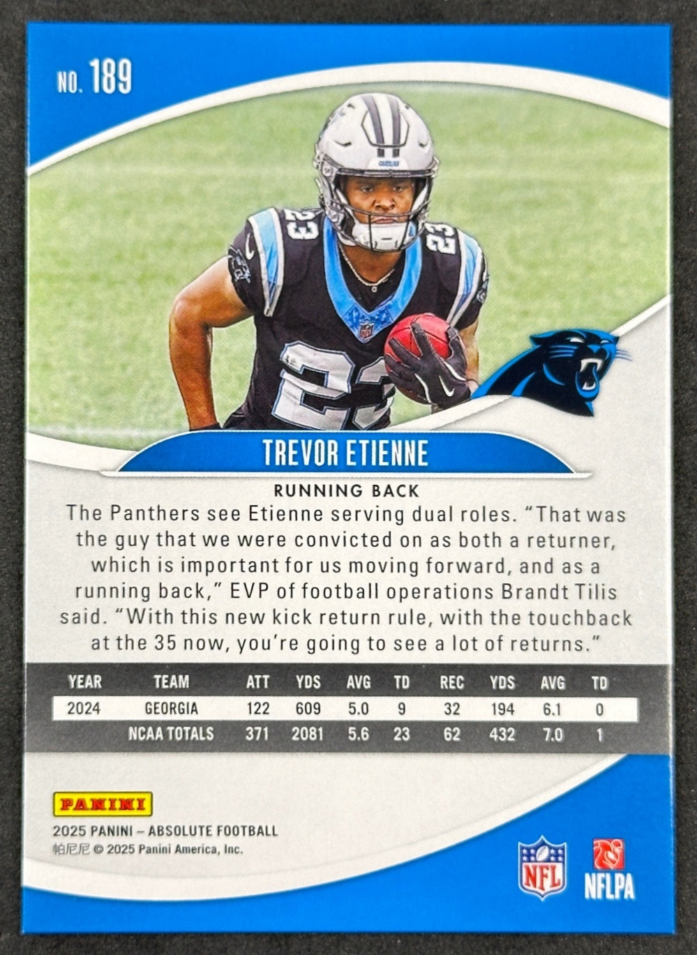 Trevor Etienne Absolute Rookie Carolina Panthers Sports Trading Cards
