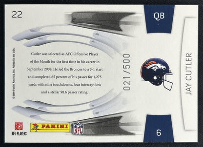 Jay Cutler 2009 Panini Playoff Prestige Prestigious Pros Green /500 Broncos back