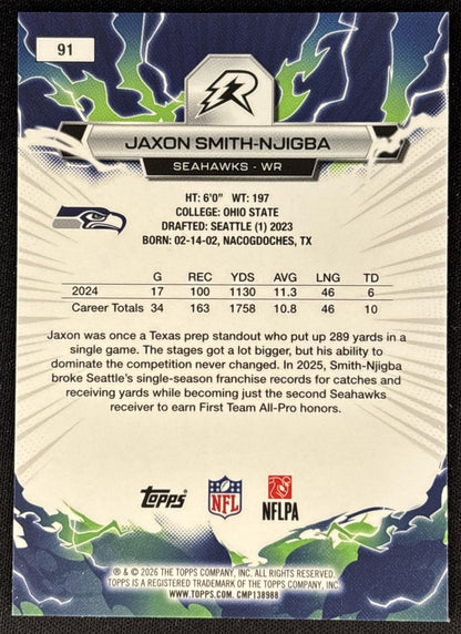 Jaxon Smith-Njigba 2025 Topps Resurgence Seahawks Seattle Seahawks back