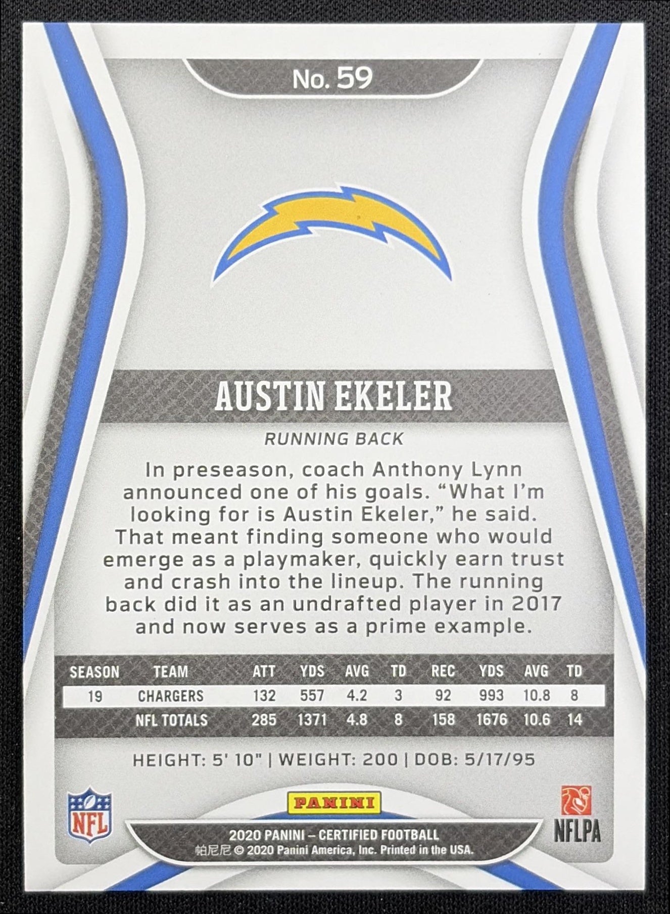 Austin Ekeler 2020 Panini Certified Mirror Orange /199 Chargers