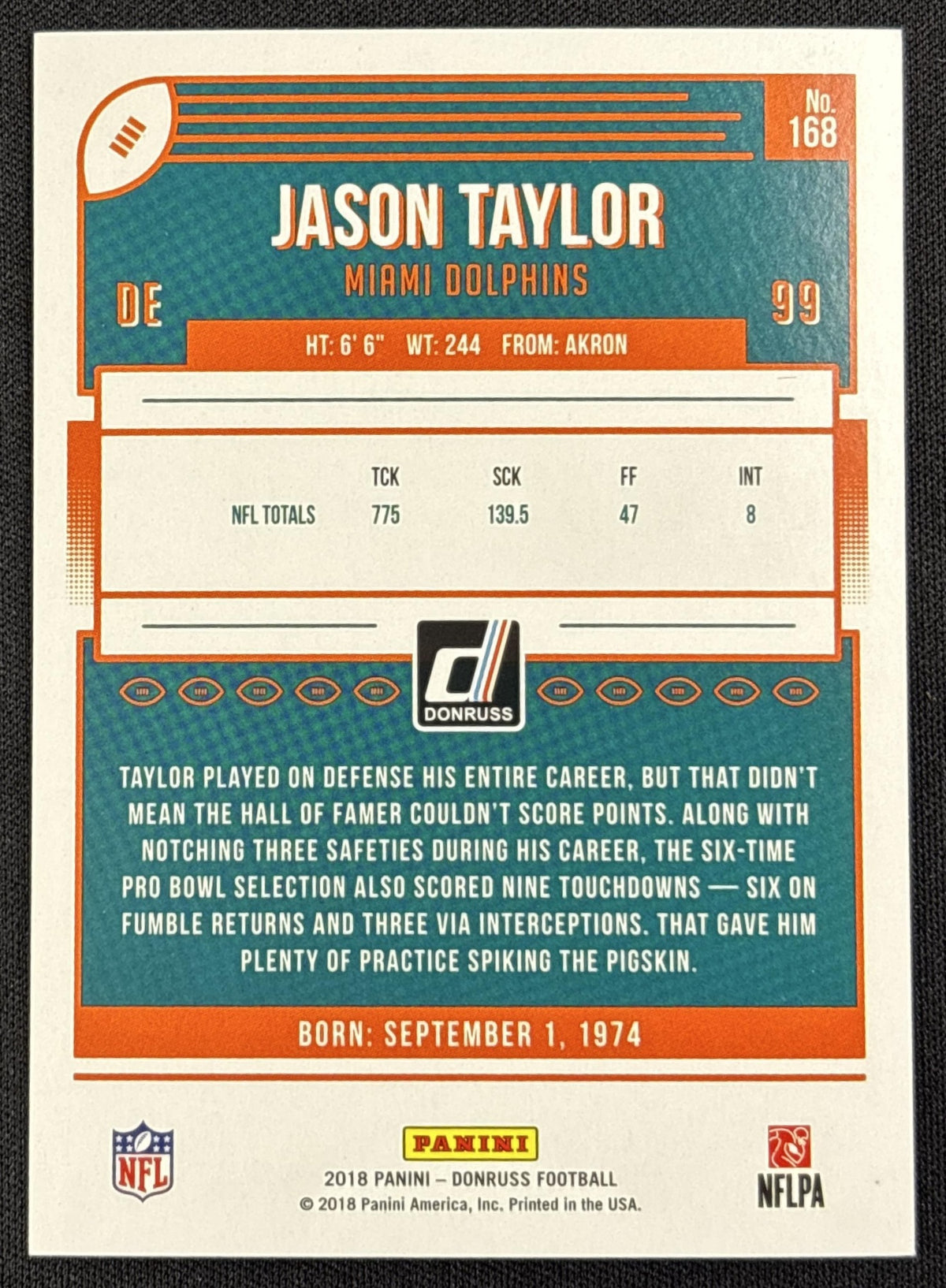 Jason Taylor 2018 Panini Donruss Press Proof Silver /100 Dolphins