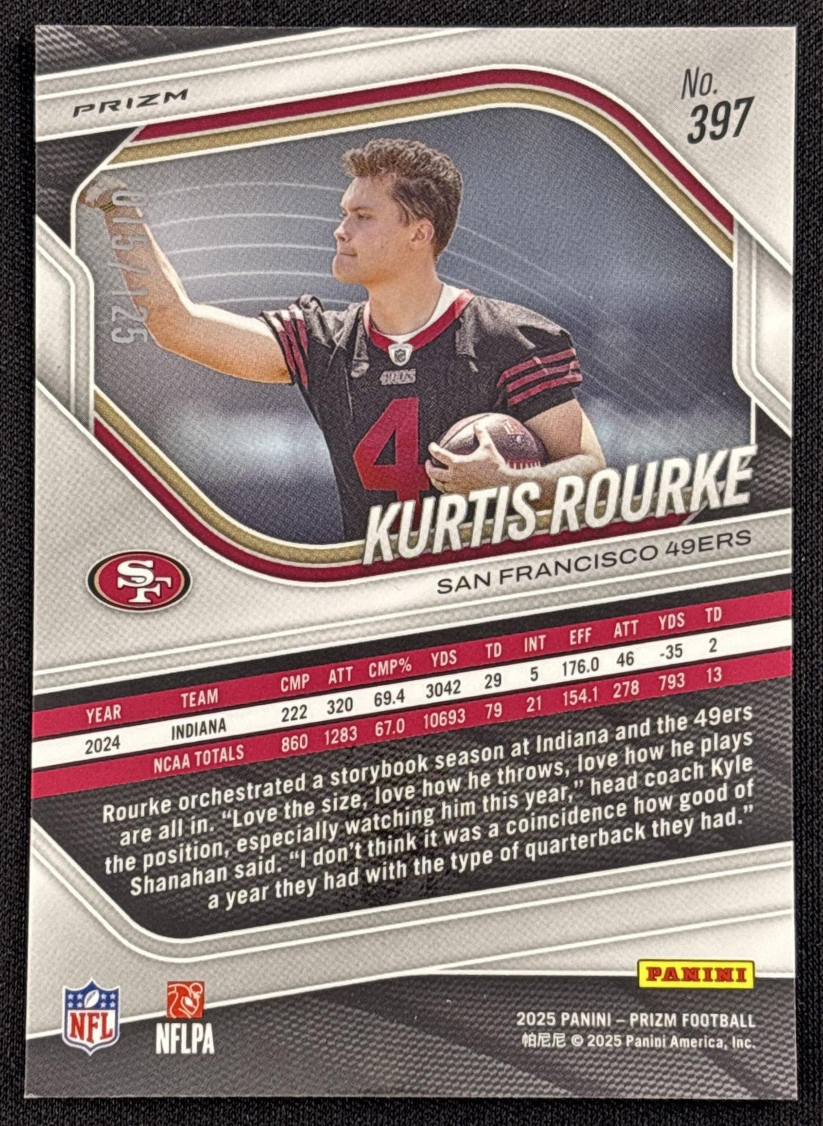 Kurtis Rourke 2025 Panini Prizm No Huddle Blue /125 49ers
