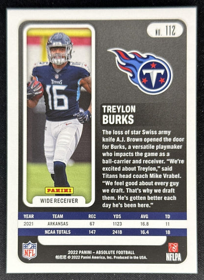 Treylon Burks 2022 Panini Absolute Spectrum Silver /275 Titans back