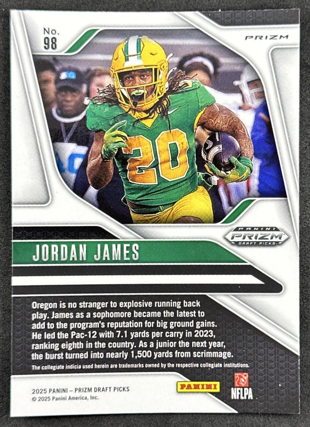 Jordan James 2025 Panini Prizm Draft Picks Red Ice Ducks 49ers - Back