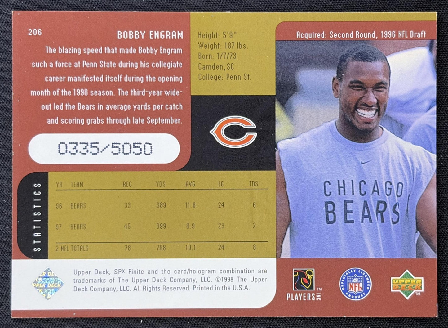 Bobby Engram 1998 SPx Finite Radiance /5050 Bears