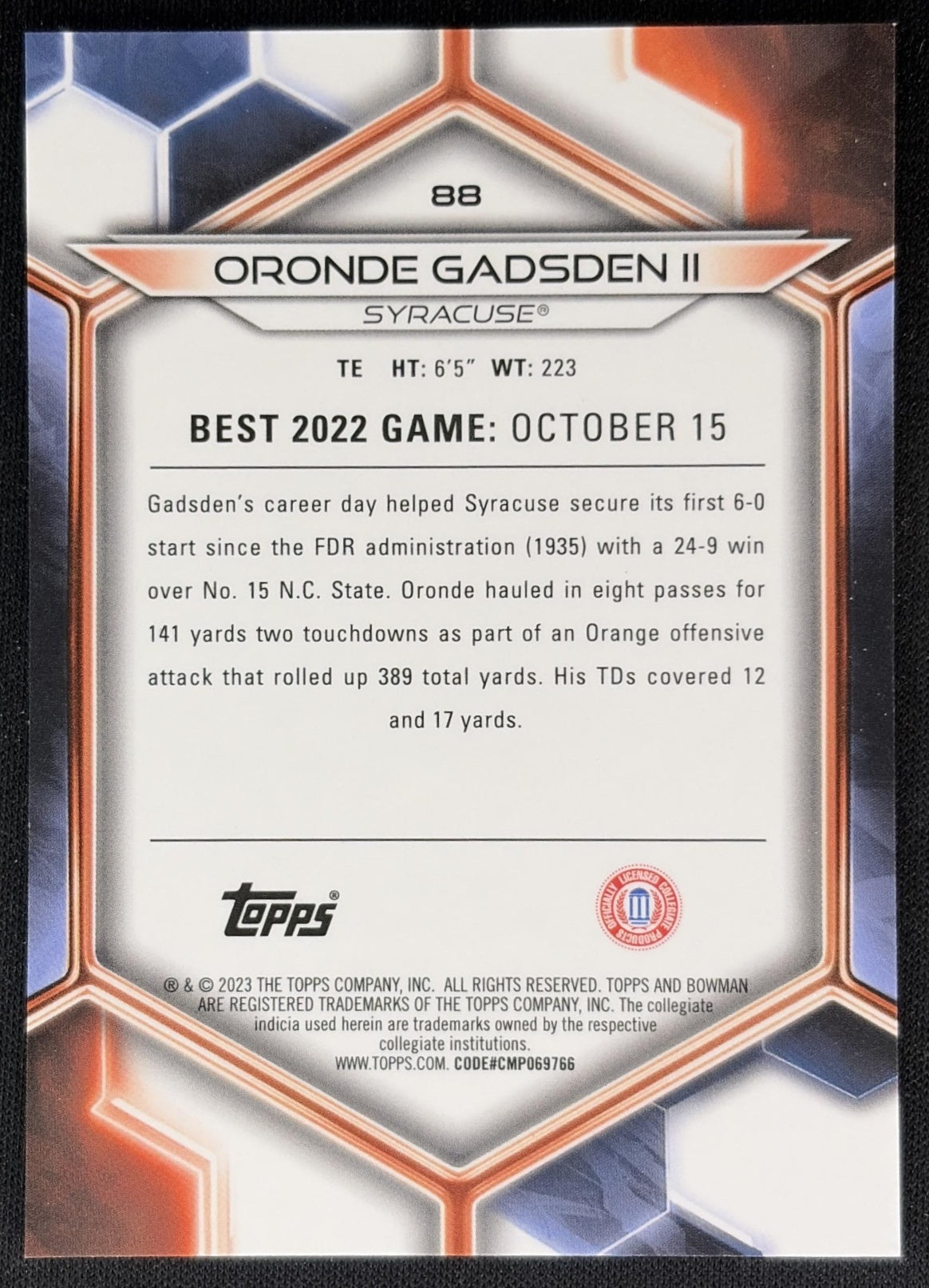 Oronde Gadsden II 2023 Bowman University Best Green Mini Diamond Refractor /99 Back