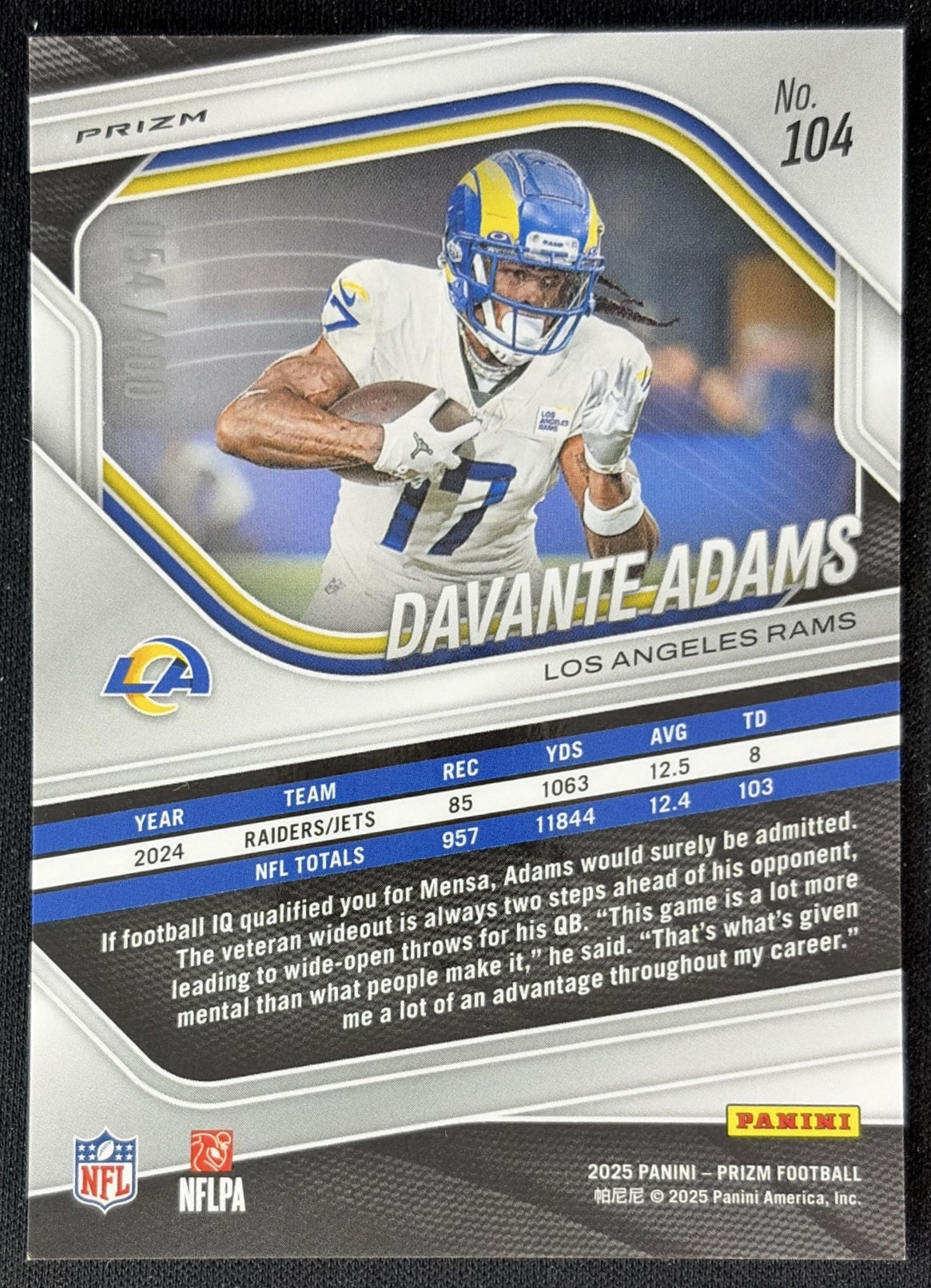 Davante Adams 2025 Panini Prizm Pandora /400 Rams Sports Trading Cards