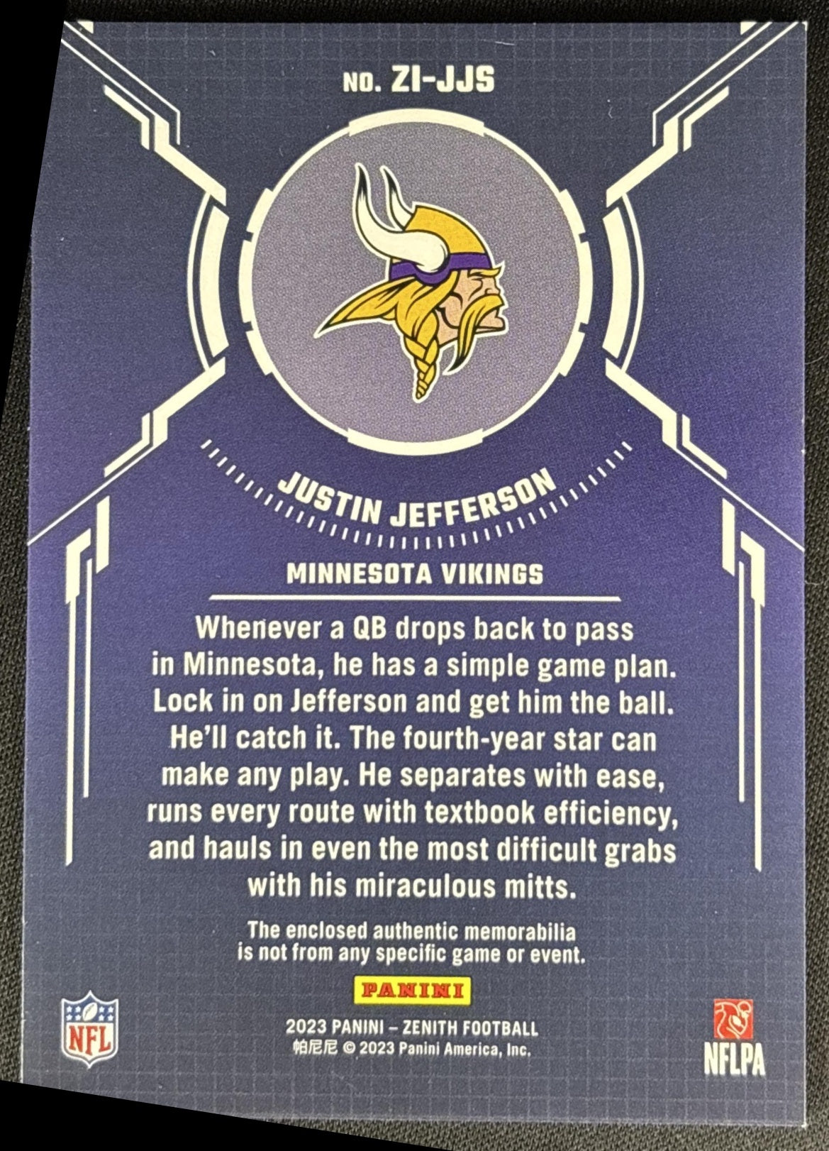 Justin Jefferson 2023 Panini Zenith Zoned In Vikings